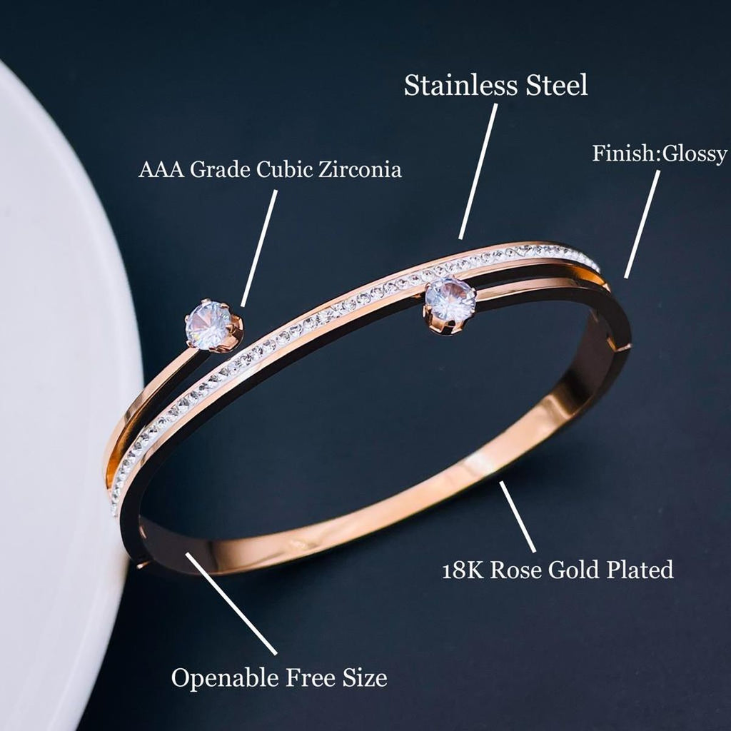 Solitaire CZ 18K Rose Gold Stainless Steel Openable Kada Bangle Bulk