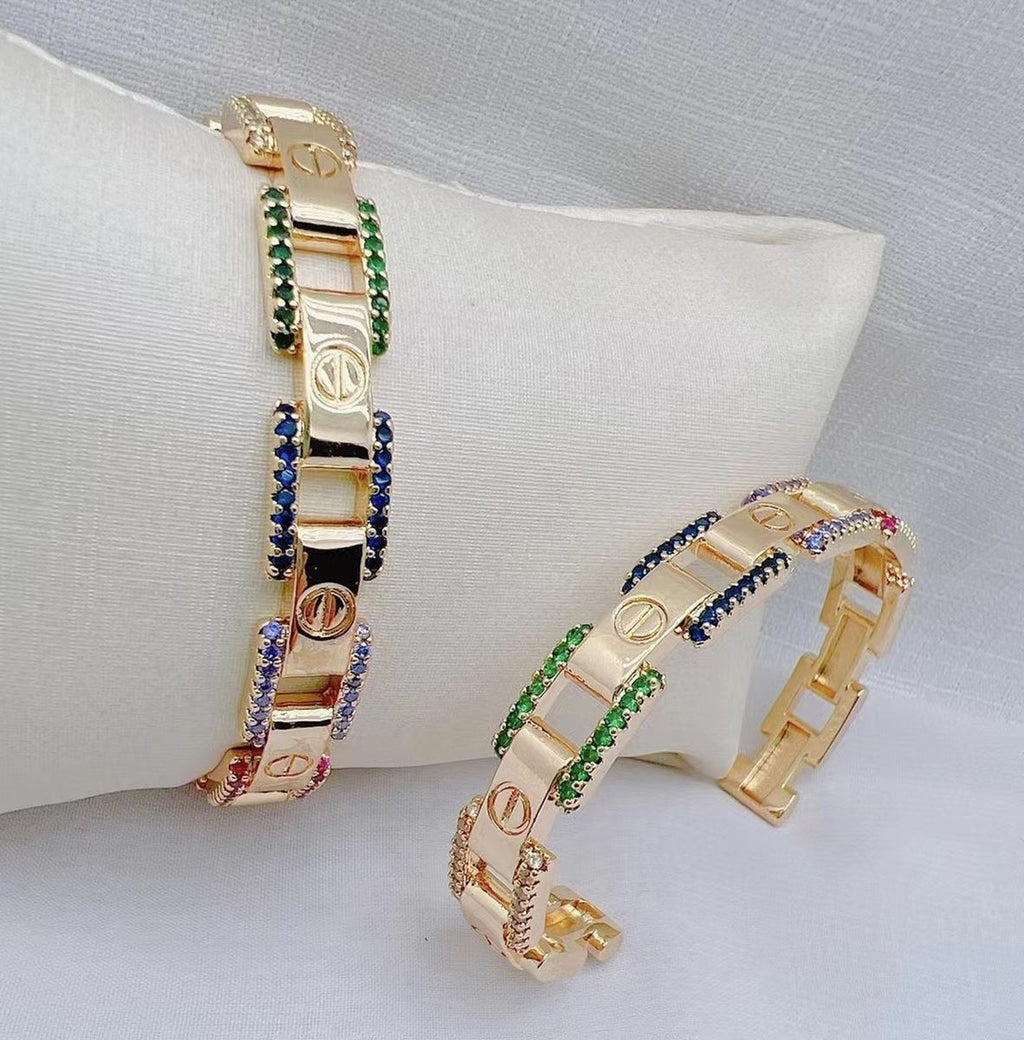 Screw Rainbow Multi Color 18K Gold Copper Bangle Cuff Kada Women Bulk