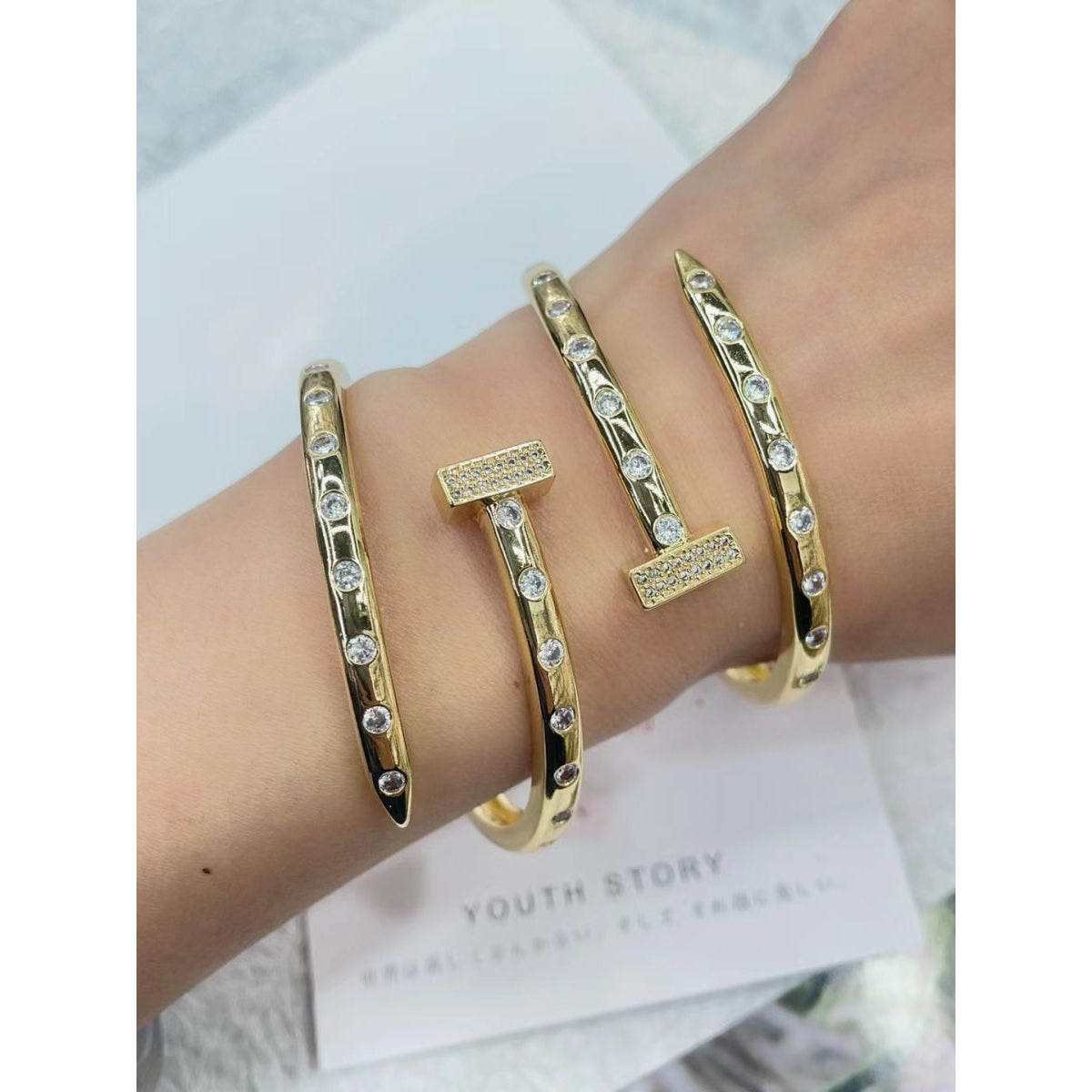 Nail Gothic Cubic Zirconia 18K Gold Openble bangle Kada for Women Main image