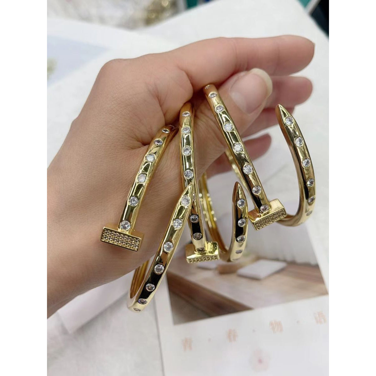 Nail Gothic Cubic Zirconia 18K Gold Openble bangle Kada for Women Secondary image