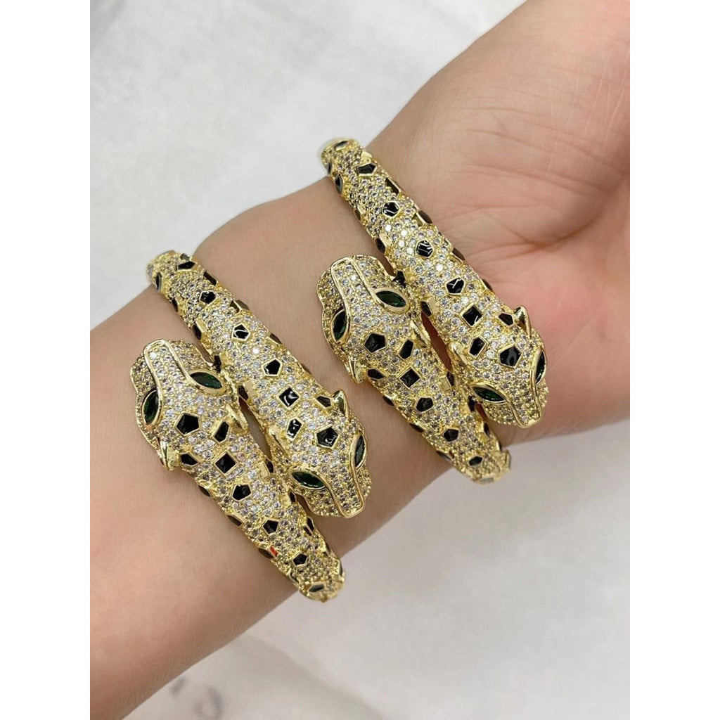 Spotted Black Panther Baguette Cubic Zirconia 18K Gold Kada  for Women
