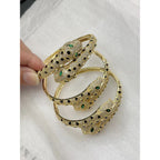 Spotted Black Panther Baguette Cubic Zirconia 18K Gold Kada  for Women