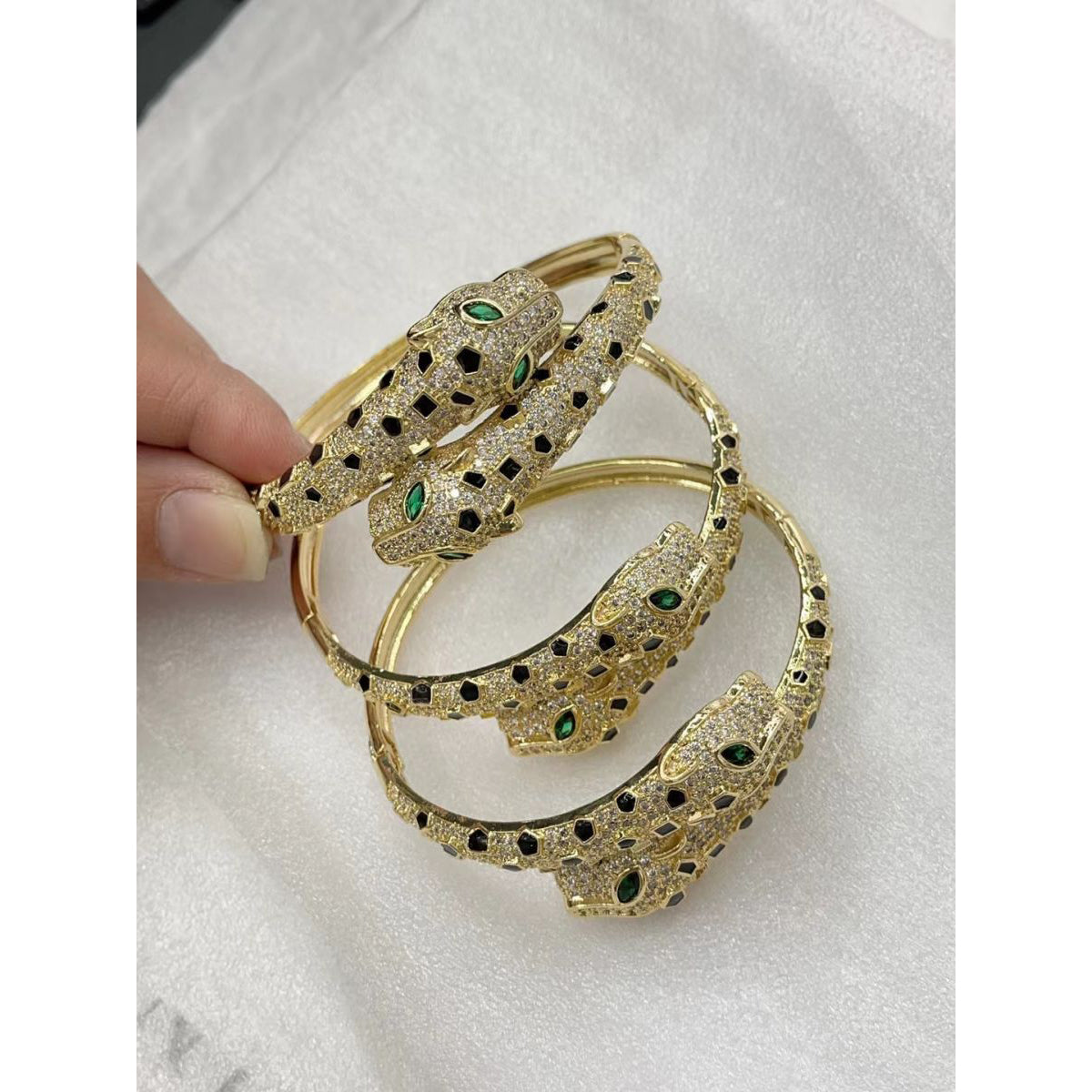 Spotted Black Panther Baguette Cubic Zirconia 18K Gold Kada  for Women