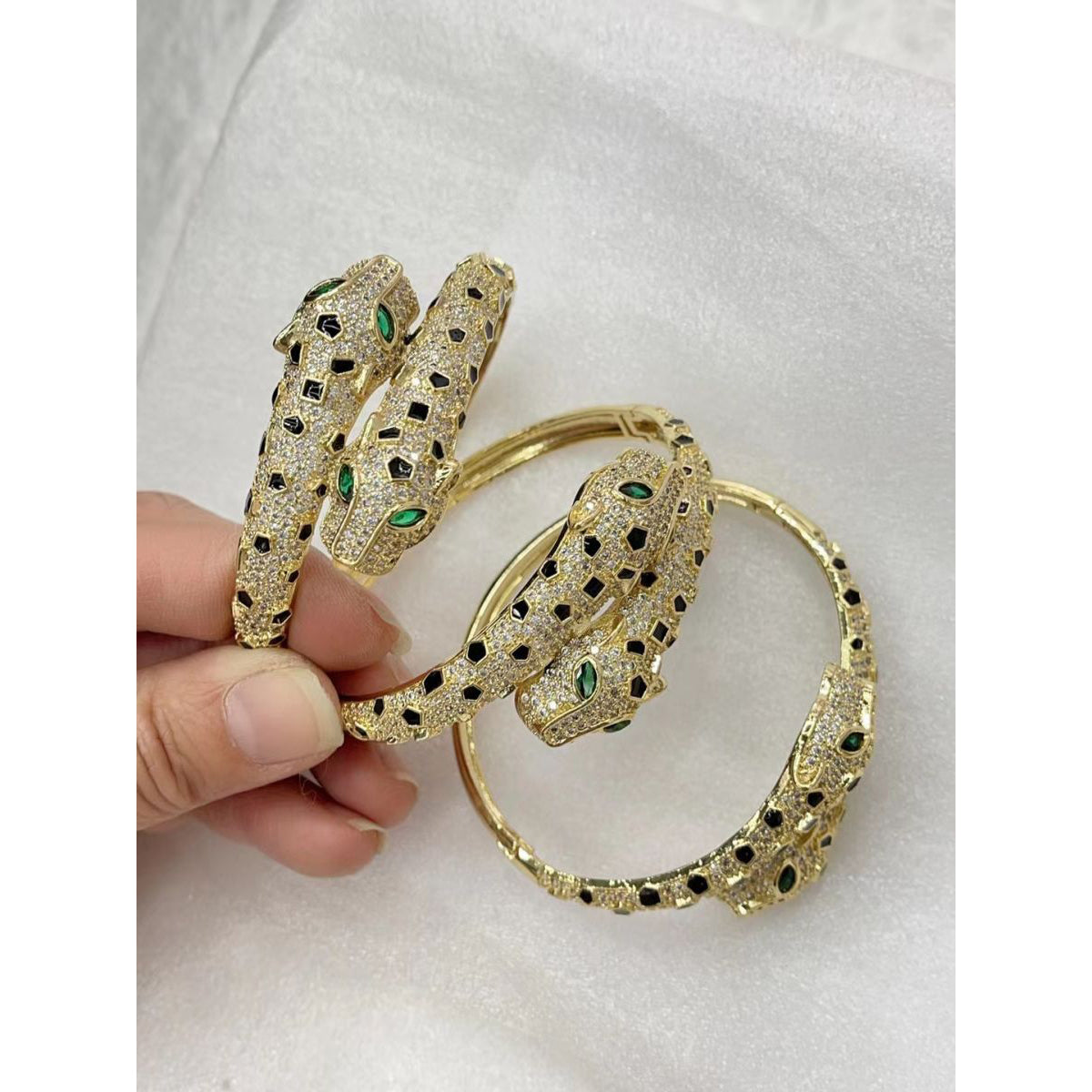 Spotted Black Panther Baguette Cubic Zirconia 18K Gold Kada  for Women