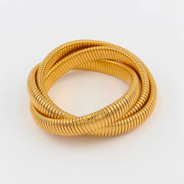 Triple Layer Wrap Around Snake 18k Gold Stainless Steel Stretchable Bracelet for Women Main image