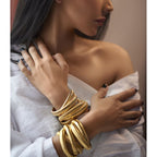 Triple Layer Wrap Around Snake 18k Gold Stainless Steel Stretchable Bracelet for Women