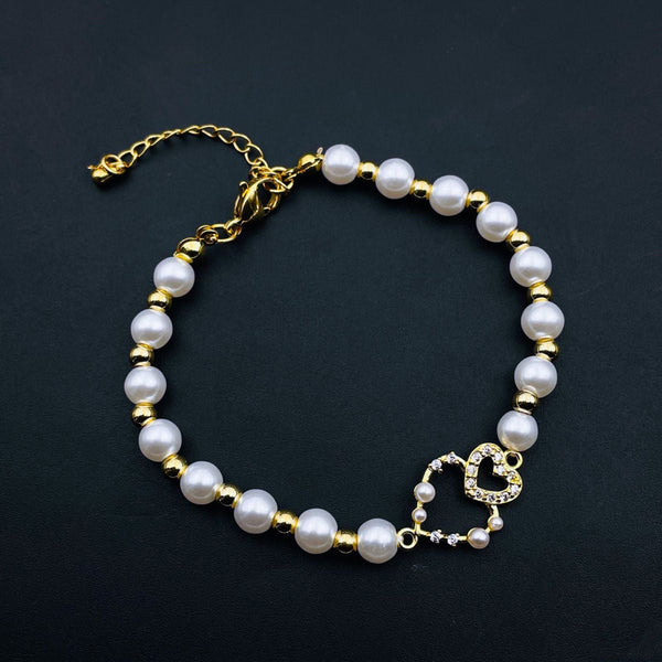 Twin Heart Love Cubic Zirconia 18K Gold Copper Pearl Bracelet Bulk Main image