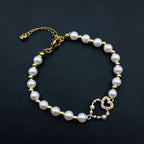 Twin Heart Love Cubic Zirconia 18K Gold Copper Pearl Bracelet Bulk