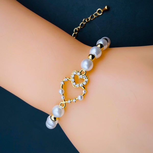 Twin Heart Love Cubic Zirconia 18K Gold Copper Pearl Bracelet Bulk Secondary image