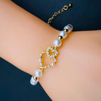 Twin Heart Love Cubic Zirconia 18K Gold Copper Pearl Bracelet Bulk
