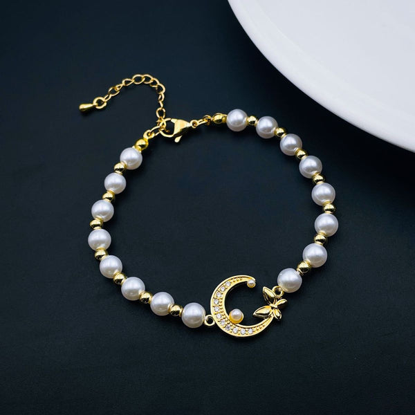 Butterfly Crescent Moon CZ 18K Gold Pearl Bracelet Bulk Main image