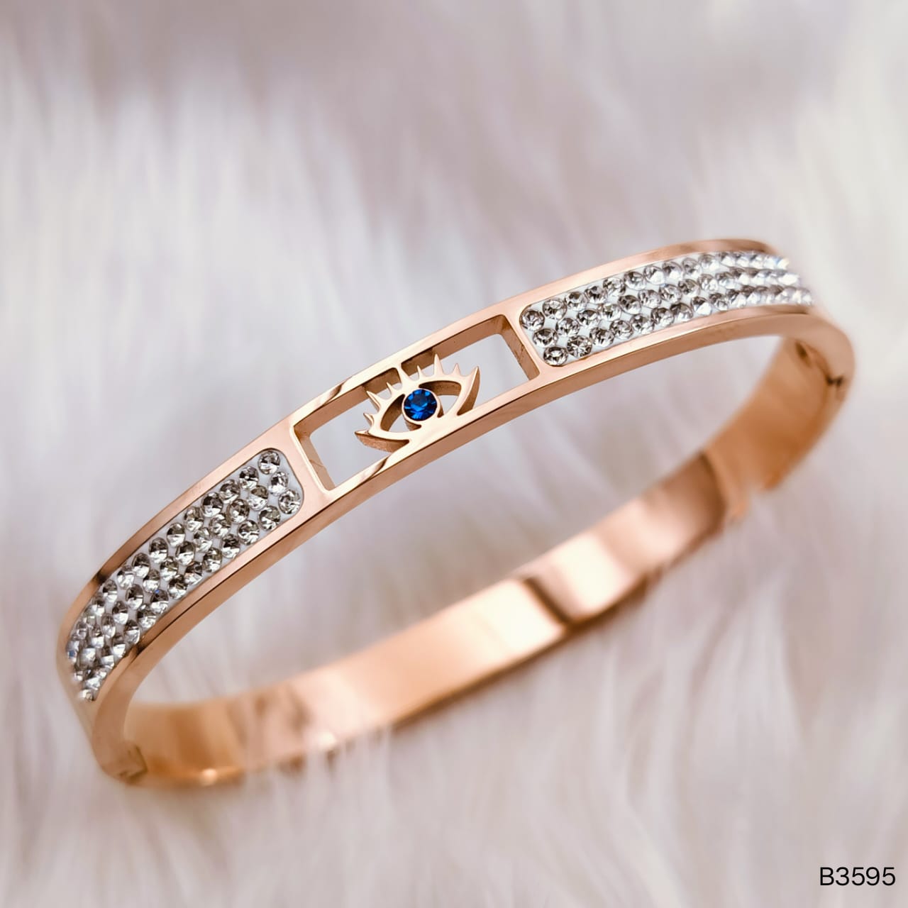 Evil Eye CZ 18K Rose Gold Stainless Steel Openable Kada Bulk Main image
