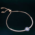 Blue Evil Eye 18K Rose Gold CZ Adjustable Slider Bracelet Bulk