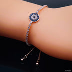 Blue Evil Eye 18K Rose Gold CZ Adjustable Slider Bracelet Bulk