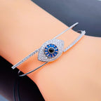 Blue Evil Eye Baguette Cubic Zirconia Silver Cuff Kada For Women Bulk