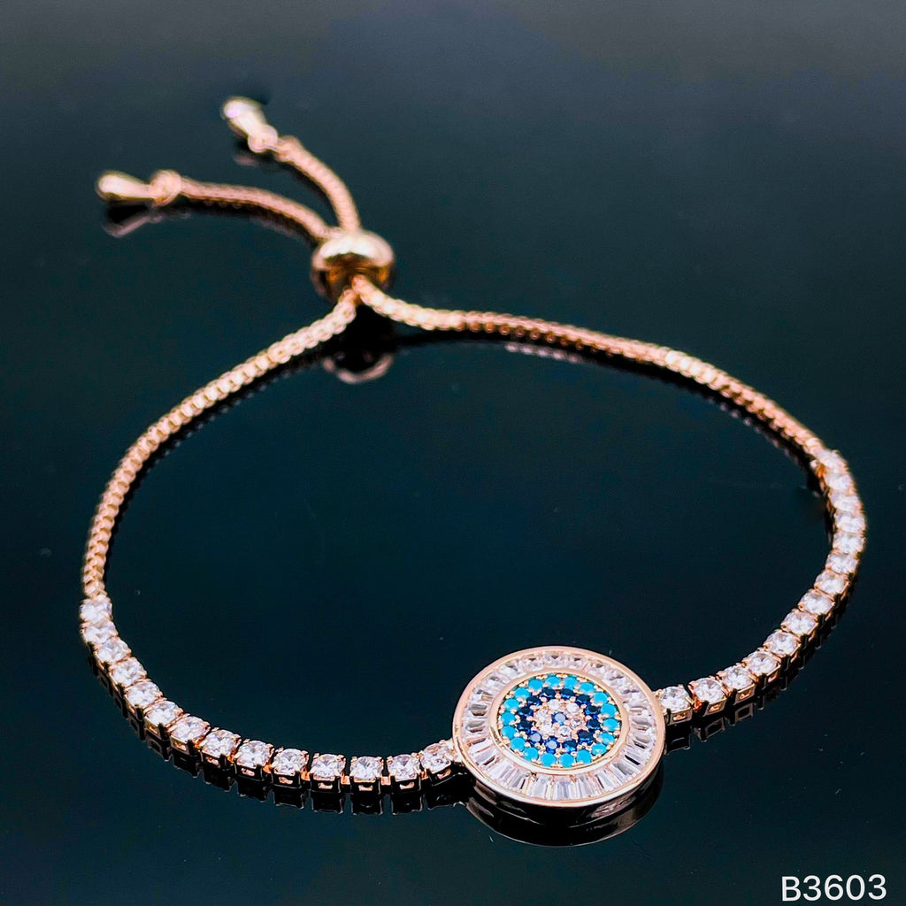 Evil Eye Baguette 18K Rose Gold CZ Adjustable Slider Bracelet Bulk