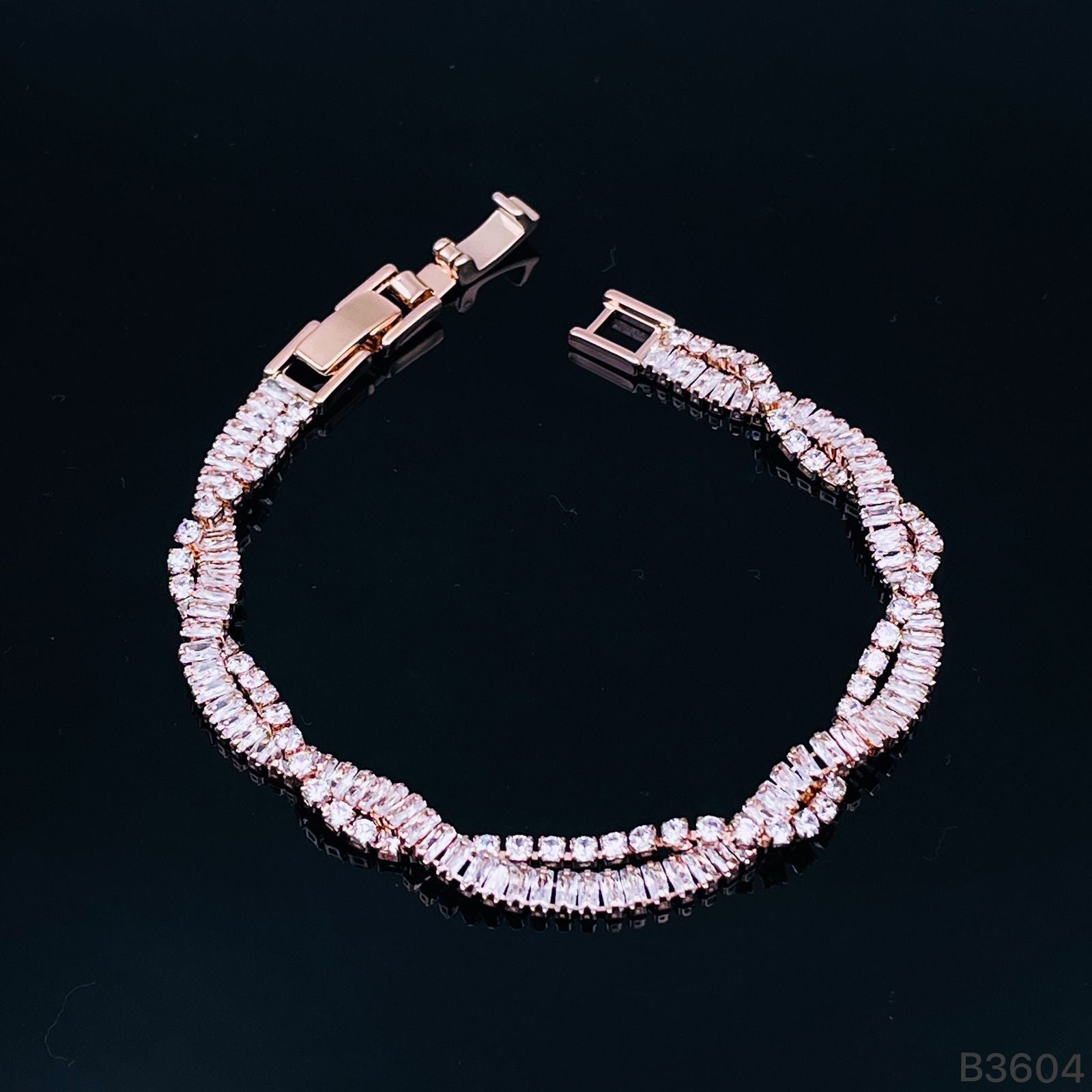 Criss Cross Baguette Rose Gold Copper Tennis Bracelet For Women Bulk Main image