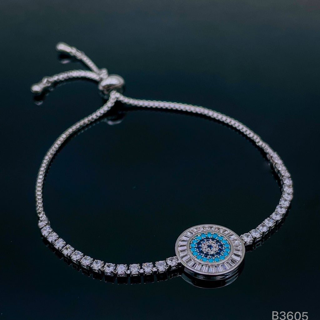Evil Eye Baguette Silver CZ Adjustable Slider Bracelet Bulk