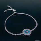 Evil Eye Baguette Silver CZ Adjustable Slider Bracelet Bulk