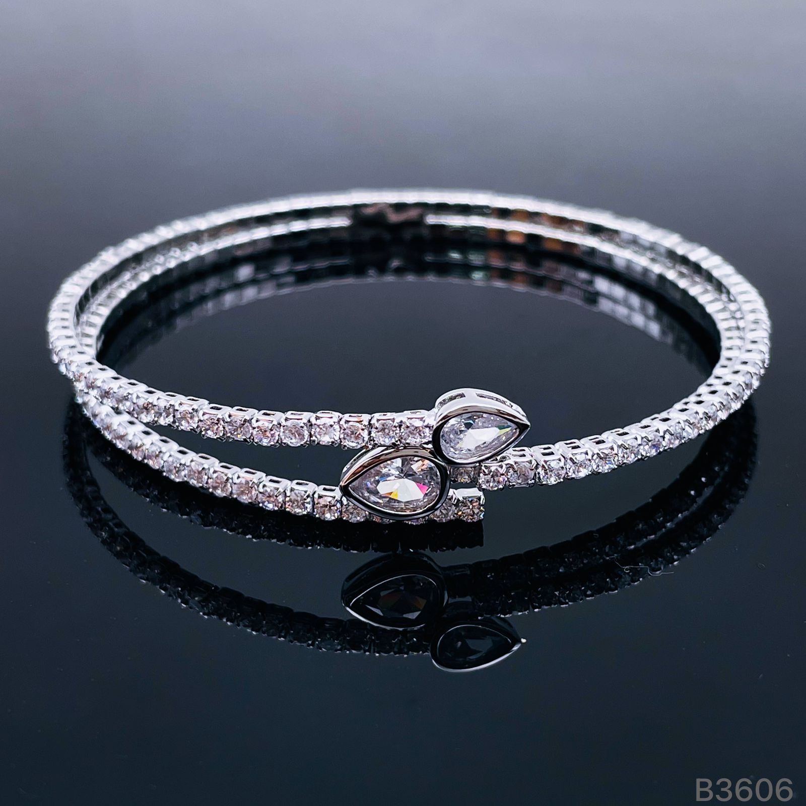 Drop Silver Cubic Zirconia Stretchable Copper Kada Bracelet Women Bulk Main image