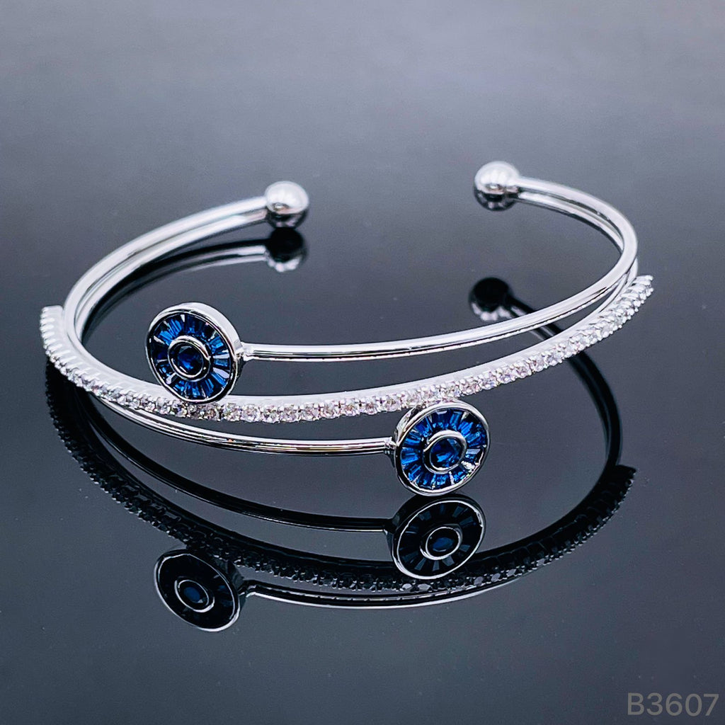 Dual Evil Eye Silver Blue Cubic Zirconia Kada For Women Bulk