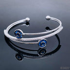 Dual Evil Eye Silver Blue Cubic Zirconia Kada For Women Bulk