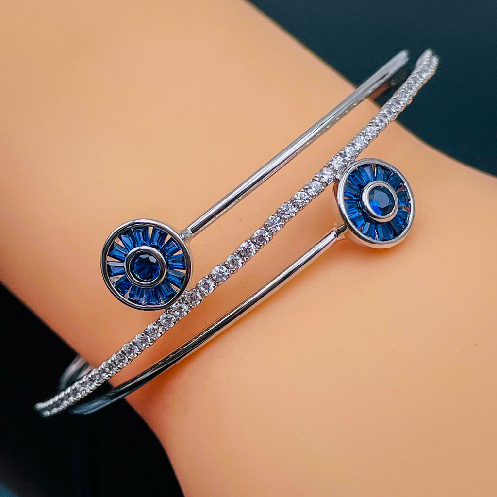 Dual Evil Eye Silver Blue Cubic Zirconia Kada For Women Bulk