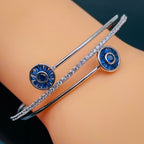 Dual Evil Eye Silver Blue Cubic Zirconia Kada For Women Bulk