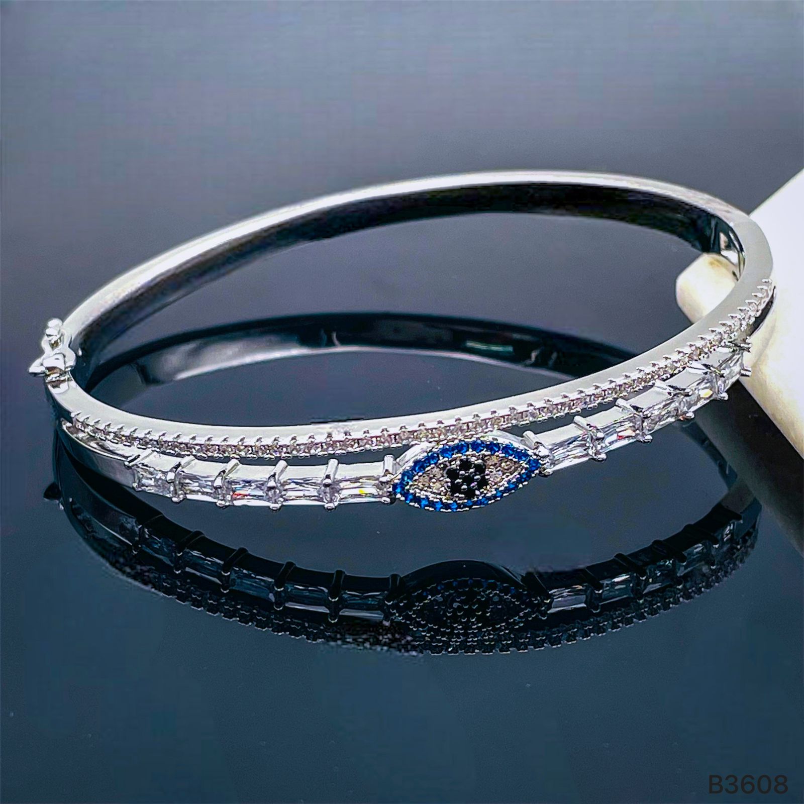 Evil Eye Cubic Zirconia Silver Copper Openable Kada Bangle Women Bulk