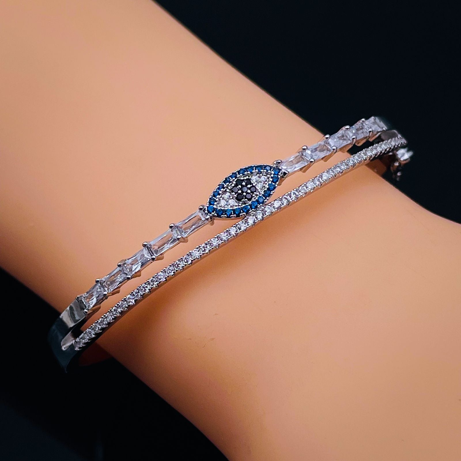 Evil Eye Cubic Zirconia Silver Copper Openable Kada Bangle Women Bulk Secondary image