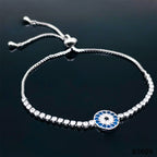 Blue Evil Eye Silver Cubic Zirconia Adjustable Slider Bracelet Bulk