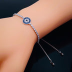 Blue Evil Eye Silver Cubic Zirconia Adjustable Slider Bracelet Bulk