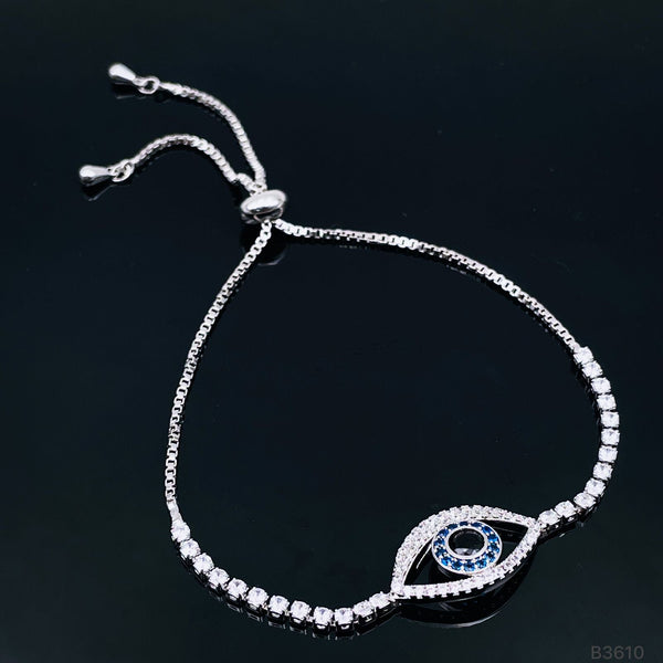 Evil Eye Silver Cubic Zirconia Copper Adjustable Slider Bracelet Bulk Main image