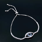 Evil Eye Silver Cubic Zirconia Copper Adjustable Slider Bracelet Bulk
