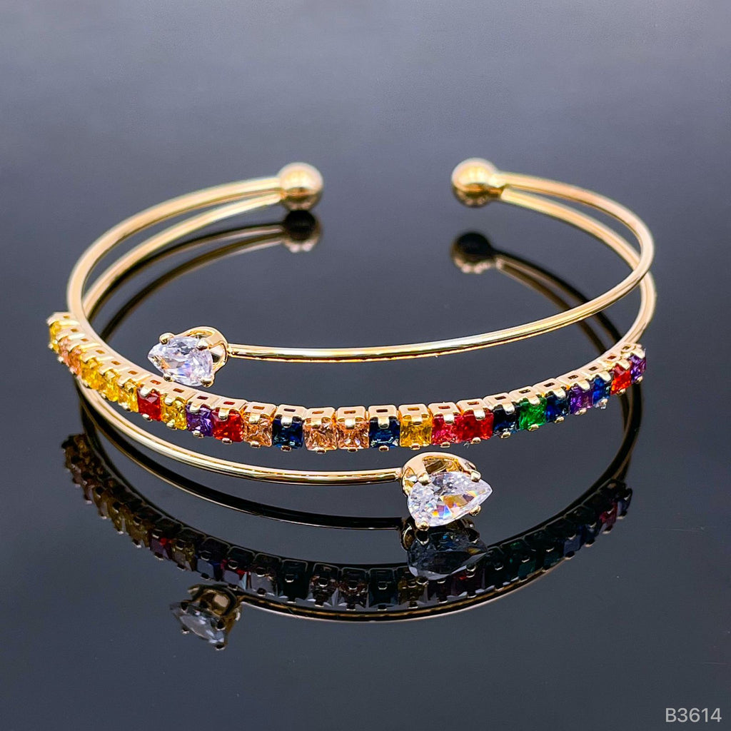 Rainbow Multi Color Drop Cubic Zirconia Cuff Kada Bracelet Women Bulk