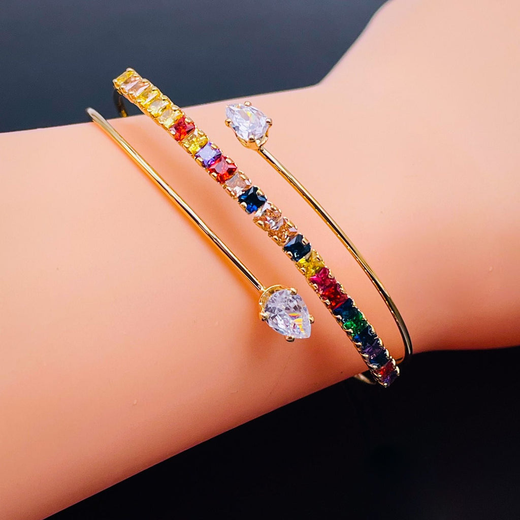 Rainbow Multi Color Drop Cubic Zirconia Cuff Kada Bracelet Women Bulk