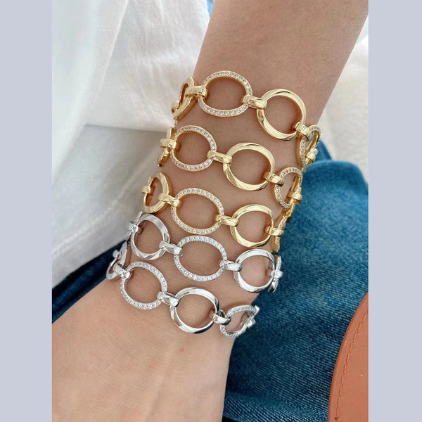 Chunky Oval 18K Gold Cubic Zirconia Copper Link Bracelet Women Bulk Main image