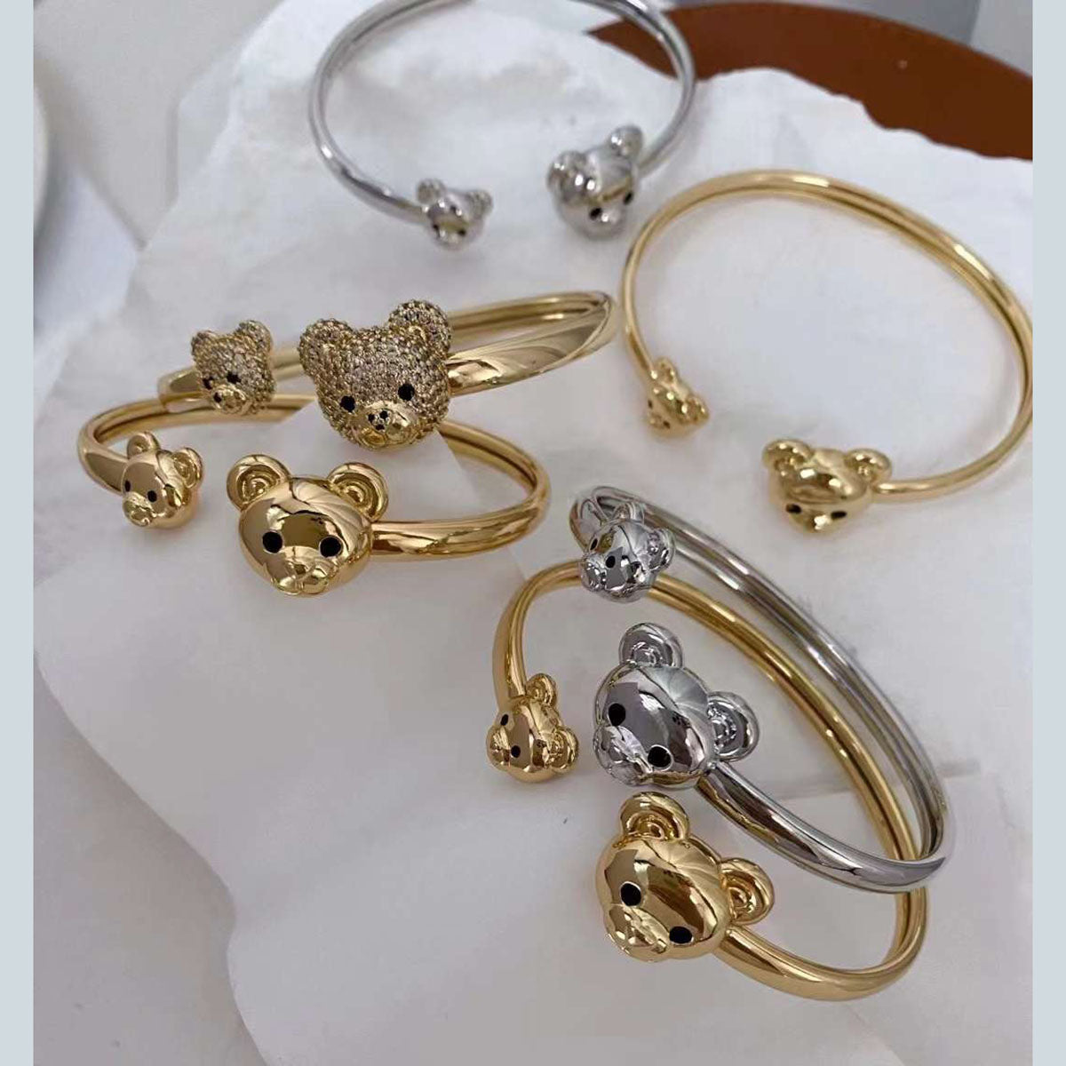 Green Twin Teddy Bear Cubic Zirconia Copper 18K Gold Kada Cuff Bulk Secondary image