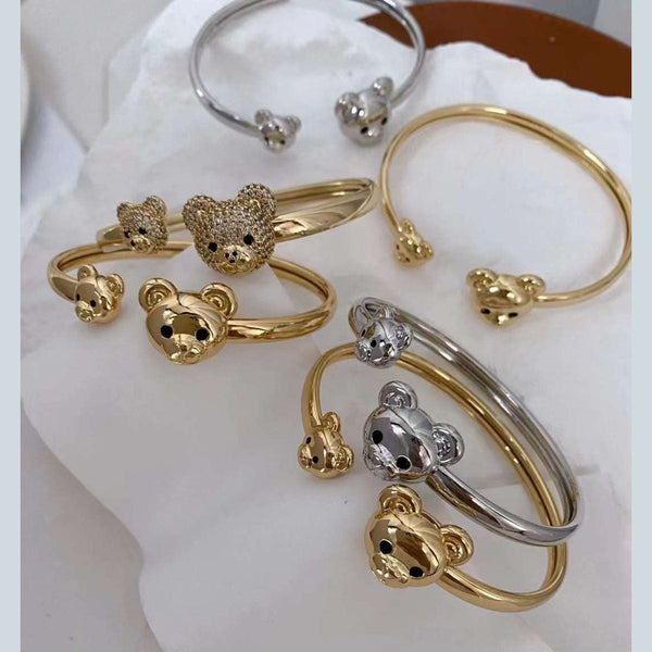 Green Twin Teddy Bear Cubic Zirconia Copper 18K Gold Kada Cuff Bulk Secondary image