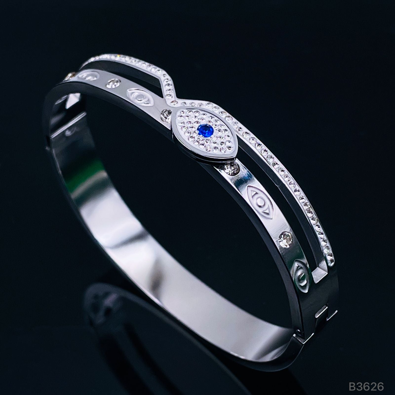 Evil Eye Silver Stainless Steel Openable Kada Bracelet For Women Bulk Main image