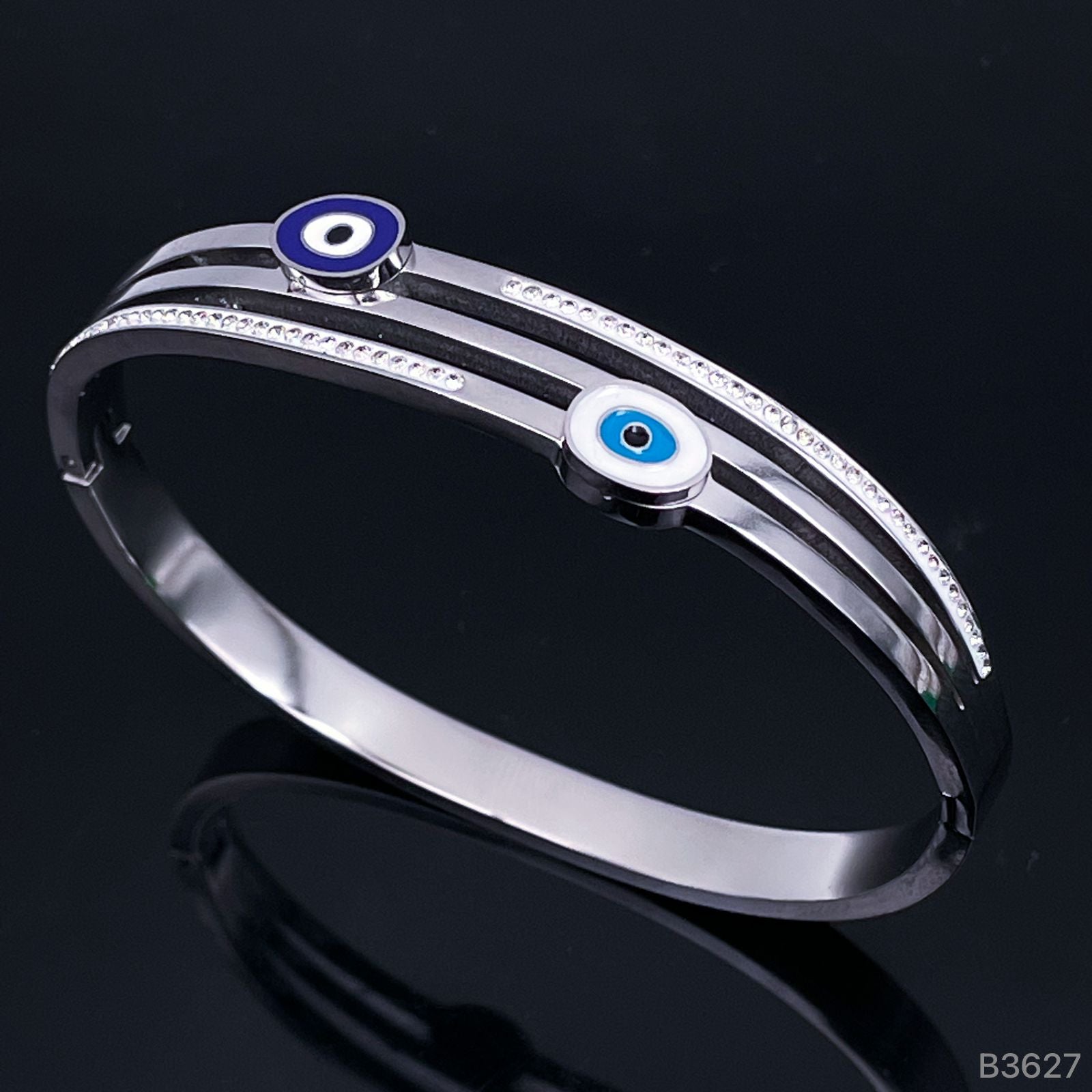 Enamel Evil Eye Silver Stainless Steel Openable Kada Bracelet Bulk Main image