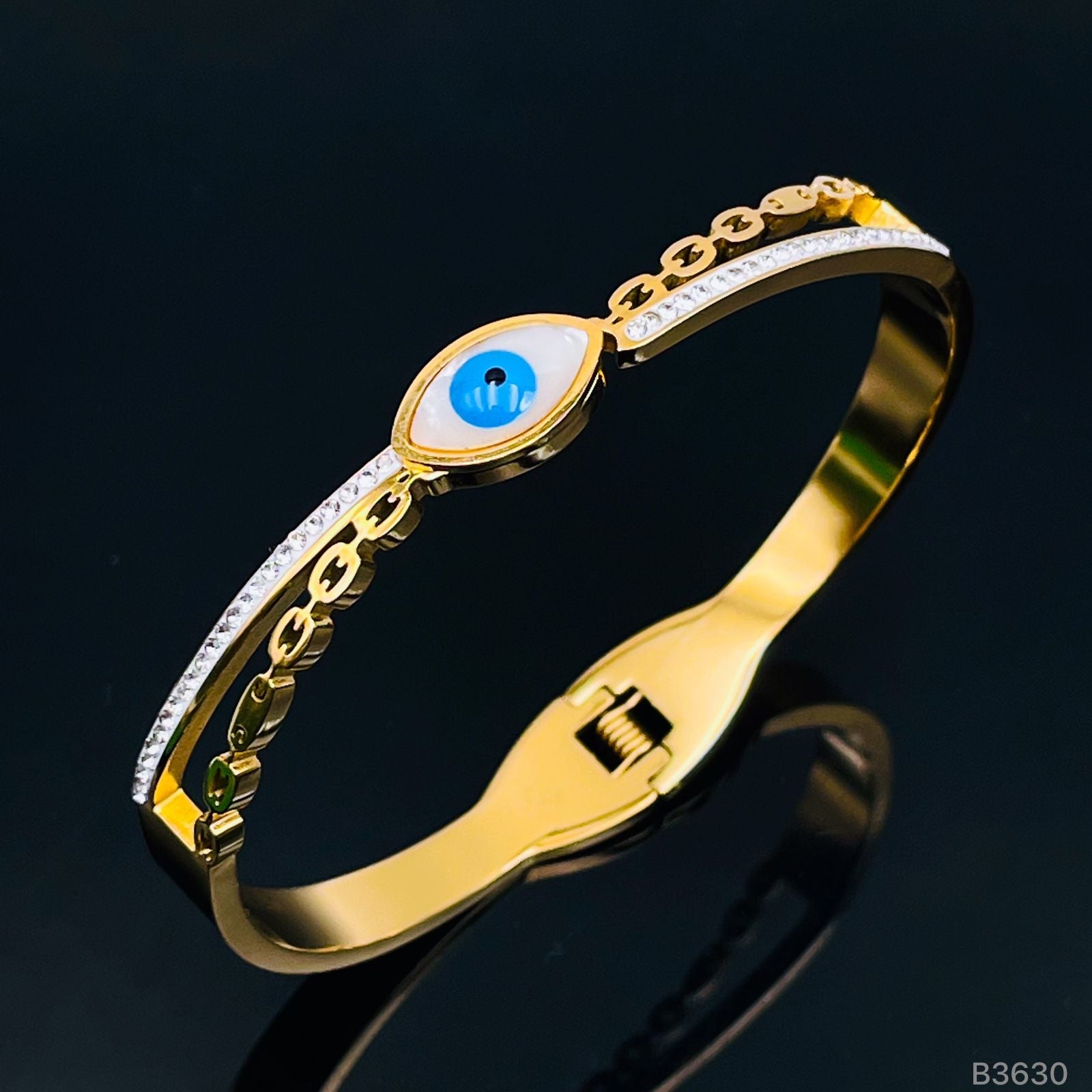 Mother of Pearl Evil Eye 18K Gold Stainless Steel Openable Kada Bracelets Womens Main image