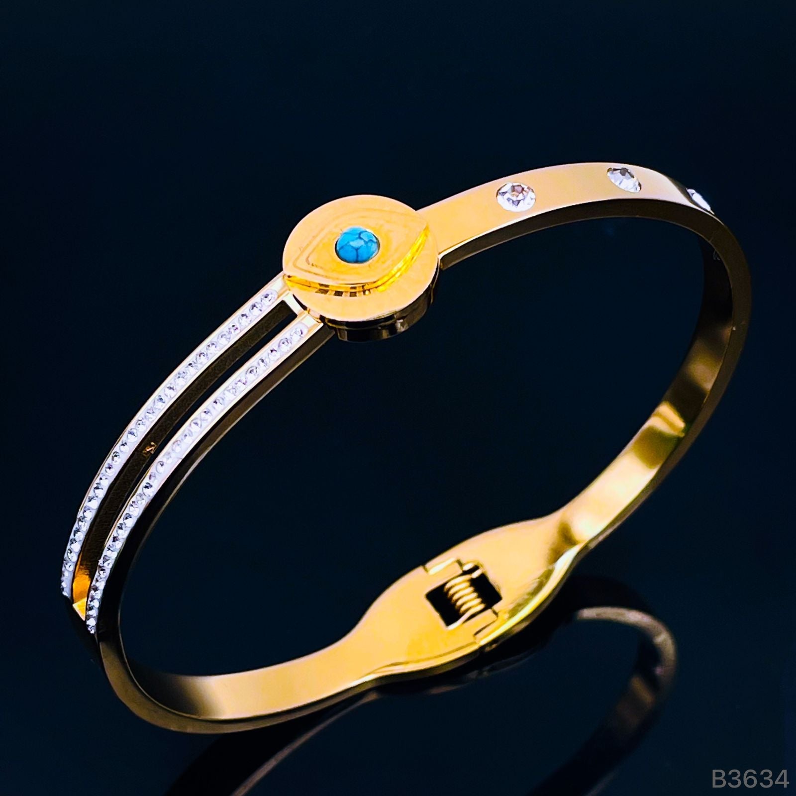 Turquoise Blue Evil Eye 18K Gold Stainless Steel Openable Kada Bracelet for Women Main image