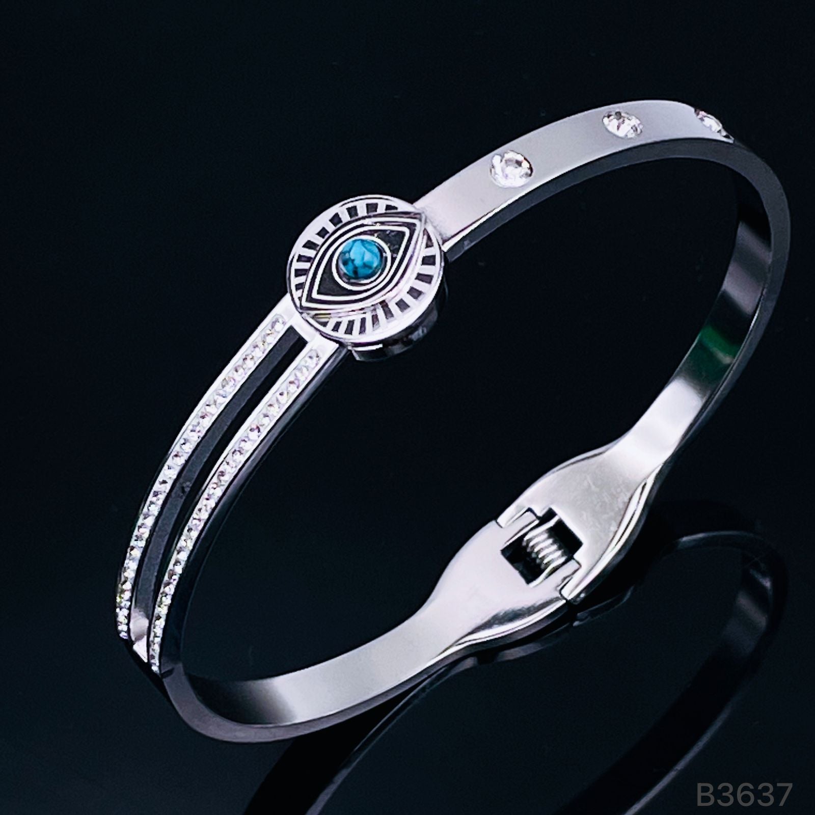 Turquoise Blue Evil Eye Silver Stainless Steel Openable Kada Bracelet for Women Main image