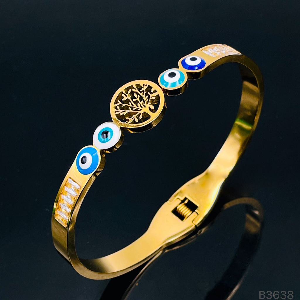 Tree Of Life Evil Eye Gold Stainless Steel Openable Kada Bracelet Bulk