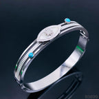 Turquoise Mother of Pearl Evil Eye Silver Stainless Steel Openable Kada Bracelet for Women