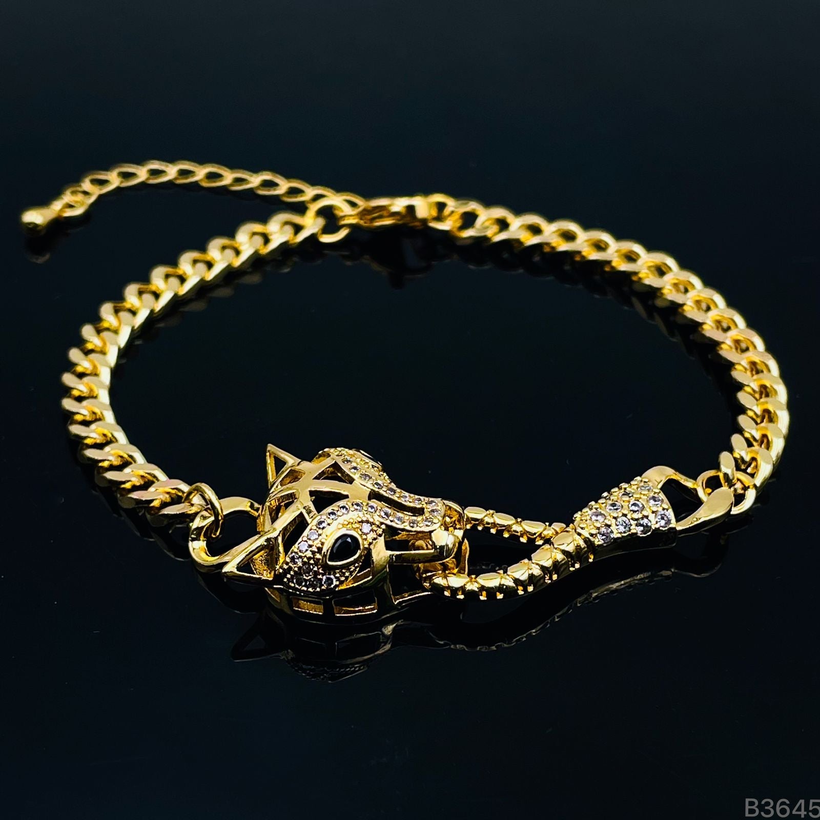 Panther Cubic Zirconia 18K Gold Anti Tarnish Curb Chain Bracelet Bulk