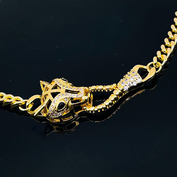 Panther Cubic Zirconia 18K Gold Anti Tarnish Curb Chain Bracelet Bulk Secondary image