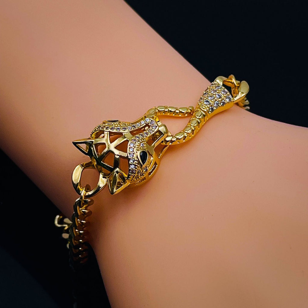 Panther Cubic Zirconia 18K Gold Anti Tarnish Curb Chain Bracelet Bulk