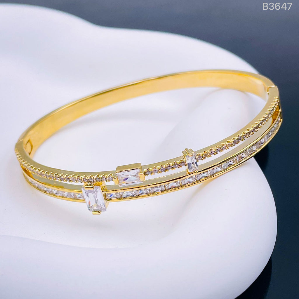 Dual Layer Baguette CZ 18K Gold Openable Kada Bracelet Bulk